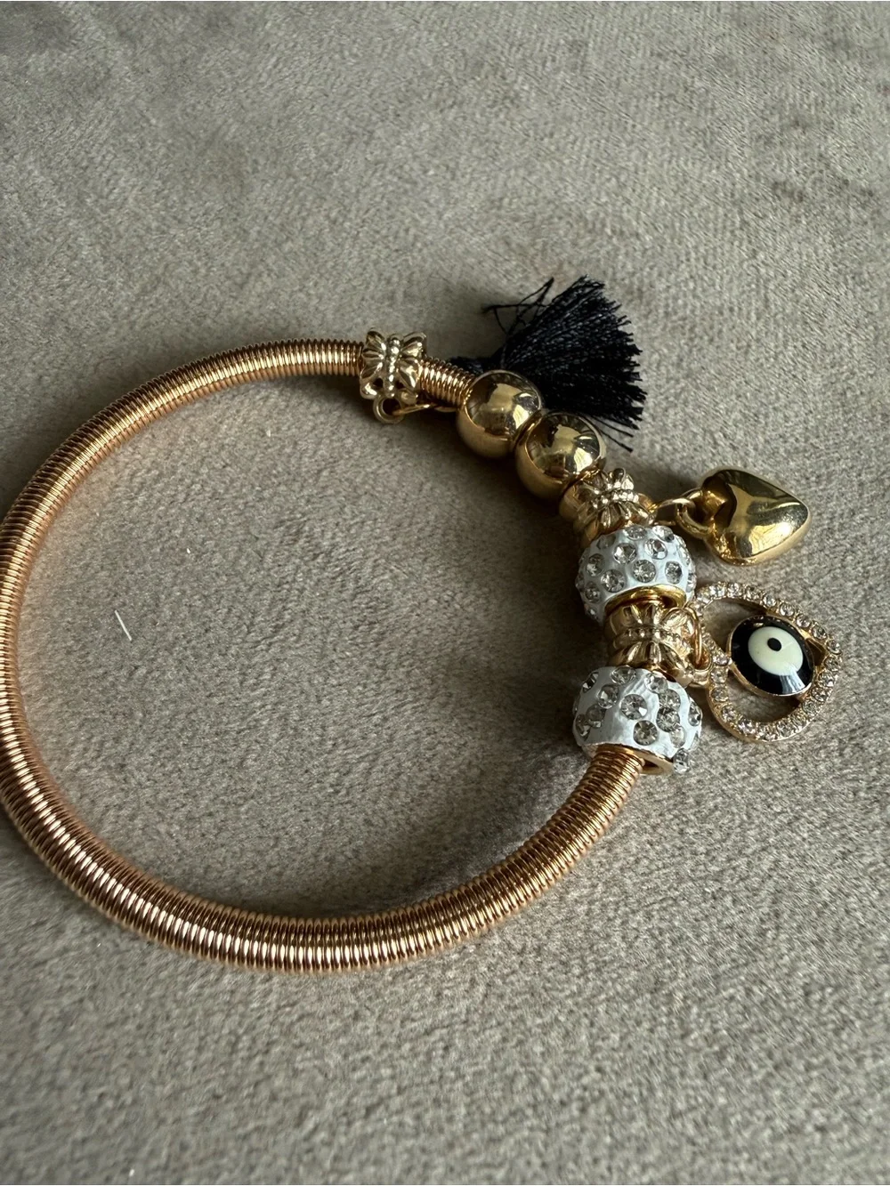 Gold-Tone Charm Bracelet with Heart and Tassel